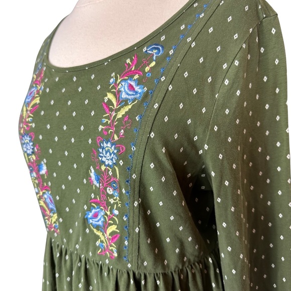 Matilda Jane Green Boho Floral Embroidered Colorful Long Sleeve Blouse Top Small - Picture 4 of 12